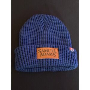 Samuel Adams Blue Waffle Knit Beanie Hat Logo Patch Cuffed Watch Cap